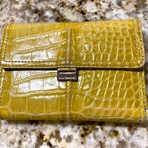 Liz Claiborne green alligator print leather small trifold wallet.